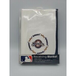 Milwaukee Brewers MLB Baby Receiving Blanket 24" x 36" Cotton White Baby Fanatic